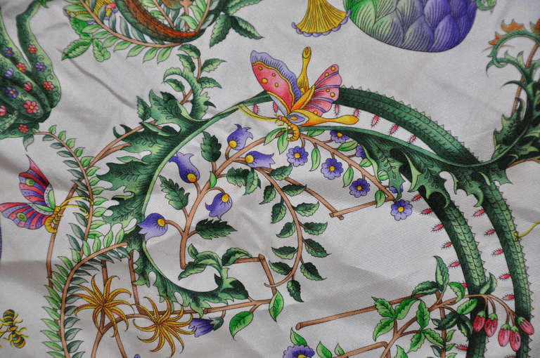 Gucci Signature Multi-Colors Silk Floral Print Scarf In Excellent Condition In New York, NY