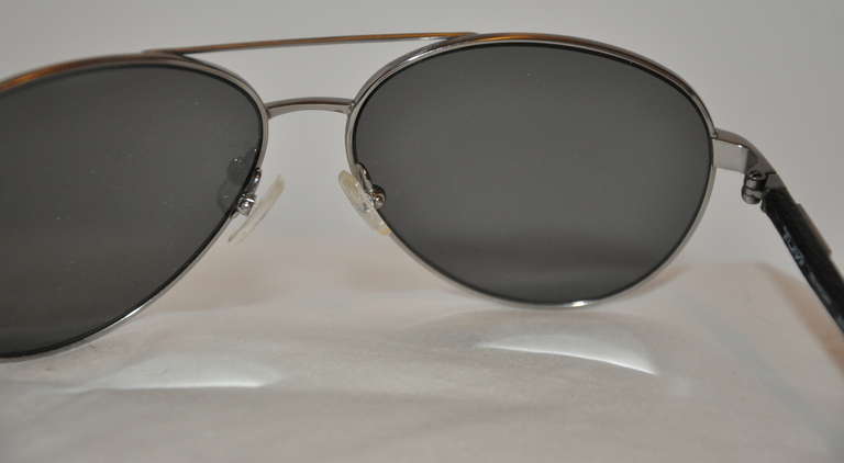 Black Tumi Brushed Silver Titanium Frame Sunglasses & Case For Sale