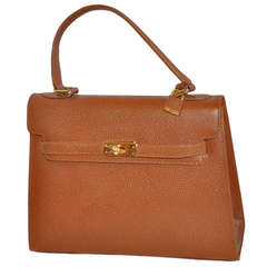 Wigmore of London "Kelly" Style Textured Tan Handbag