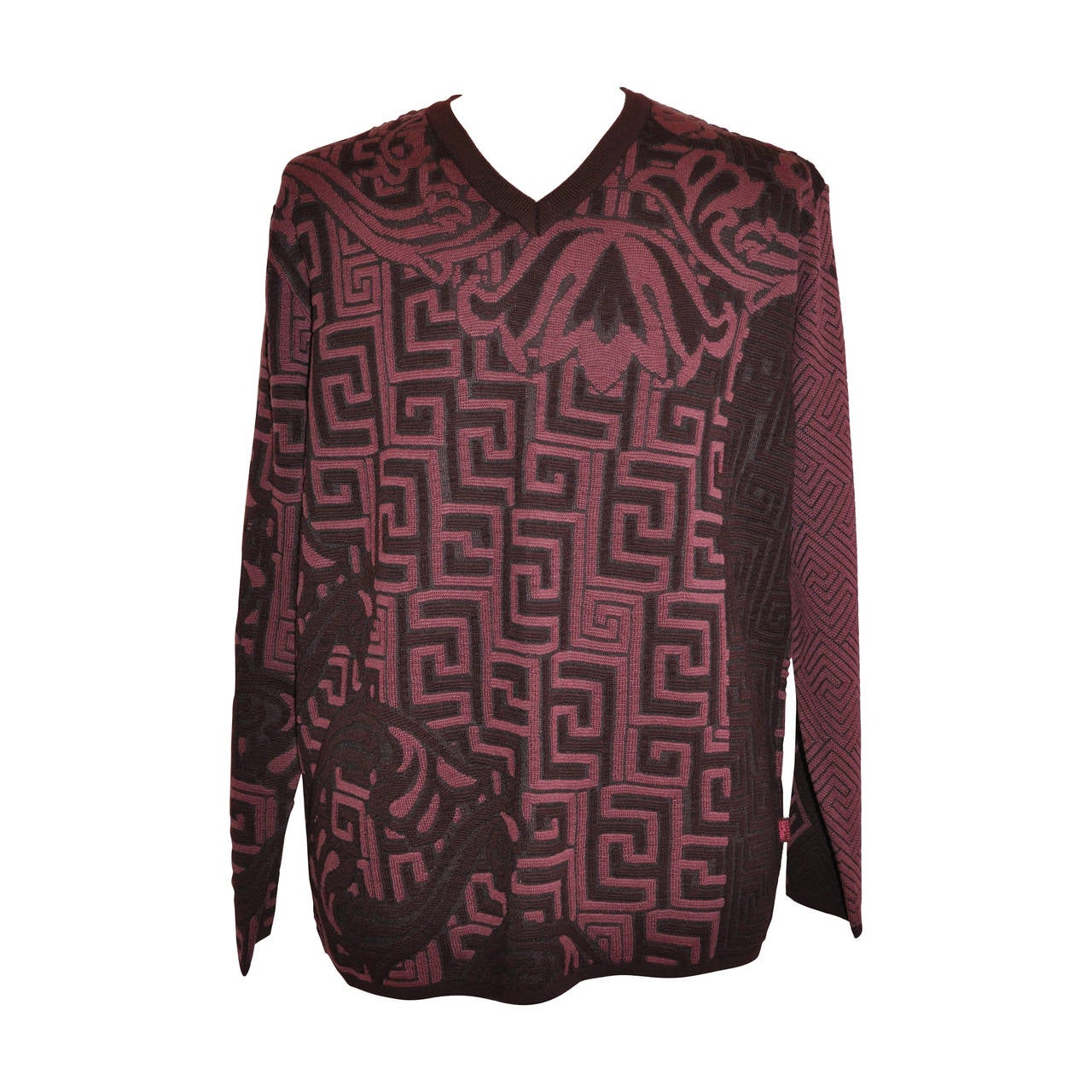 Gianni Versace Men's Plum and Lavender V-Neck Pullover For Sale at 1stdibs