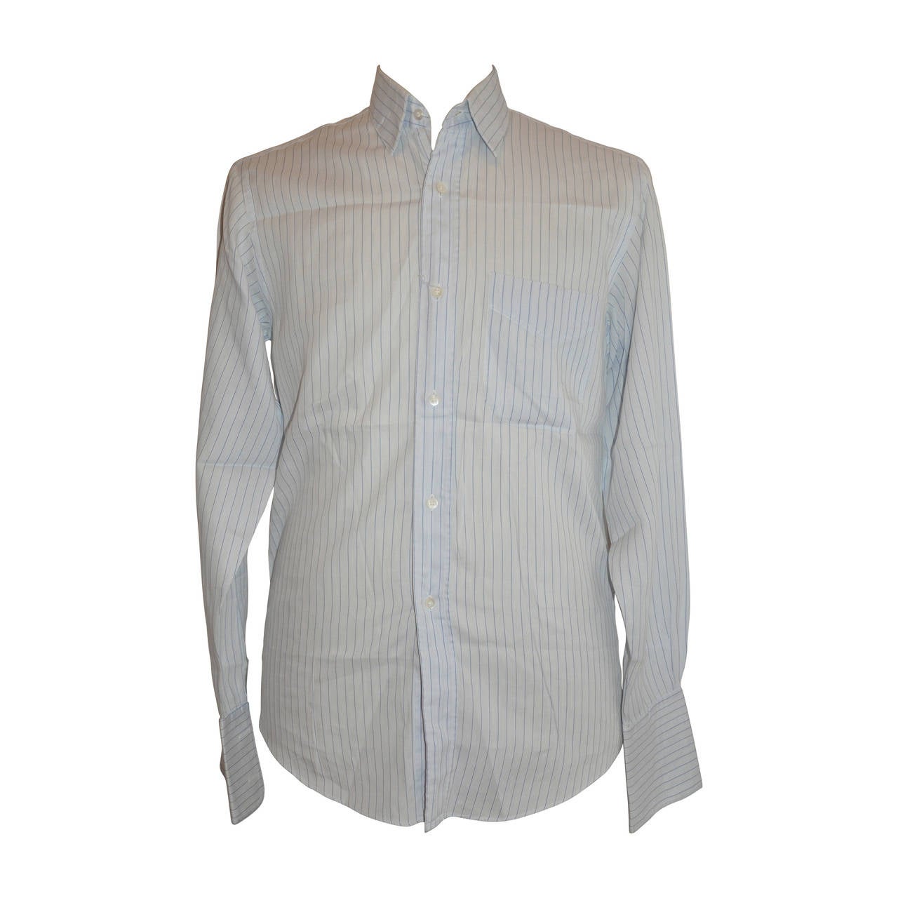 Hermes Men's "Shades of Blue" Pinstripe Button Shirt For Sale