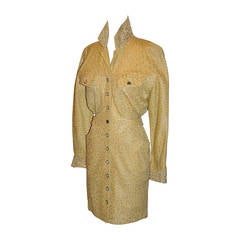 Vintage Michael Hoban for North Beach Leather Mustard Leopard Lambskin Dress