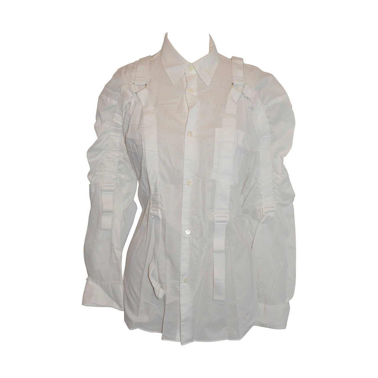 Junya Watanabe Comme des Garcons White Deconstructed Drawstring Shirt For Sale