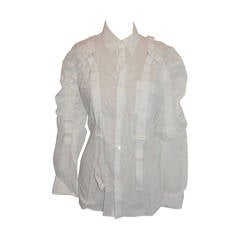 Junya Watanabe Comme des Garcons White Deconstructed Drawstring Shirt