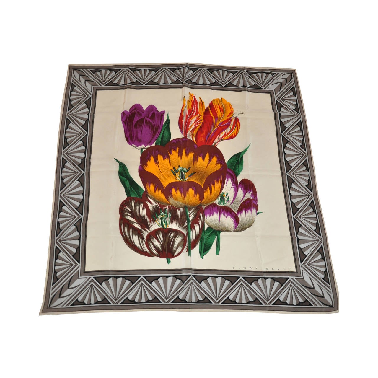 Sciarpa in seta crepe de chine "Tulips" di Perry Ellis