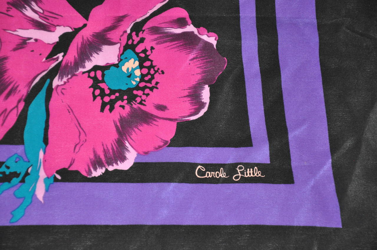 Carole Little multi-color floral print silk scarf is finished with hand-rolled edges and measures 31