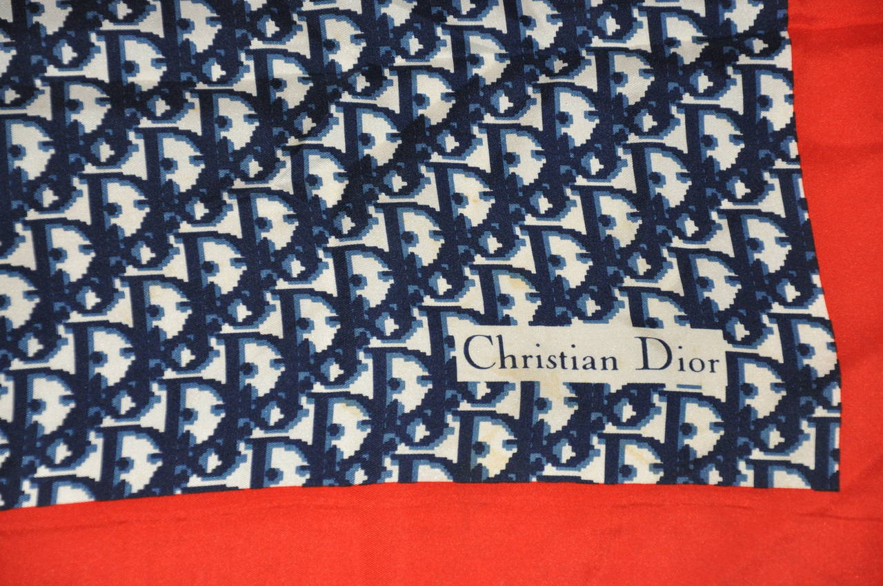 Vintage Christian Dior Red Blue Trotter L Silk Monogram Scarf - Nina Furfur  Vintage Boutique