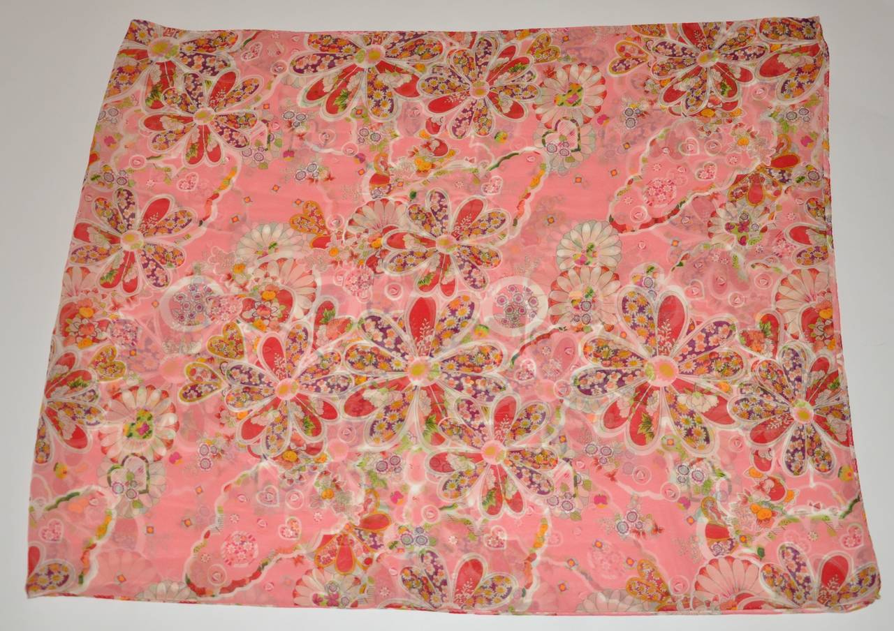 Pañuelo de gasa de seda multifloral "inspiración asiática" multicolor