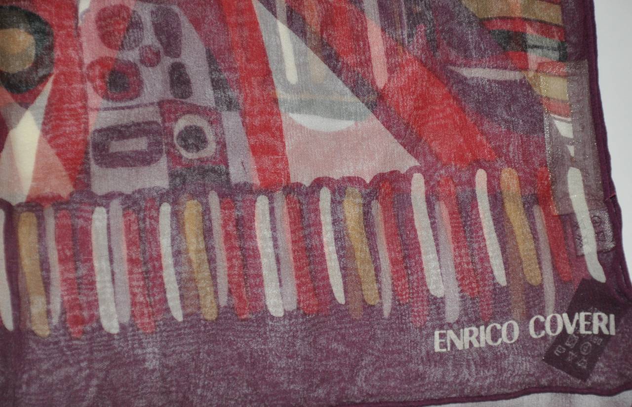 Marrone Enrico Coveri Sciarpa in chiffon di seta con stampa astratta in grassetto multicolore in vendita