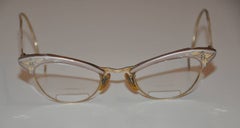 Vintage Engraved 12k Yellow Gold "Leafs" Cat's Eye Eyeglasses