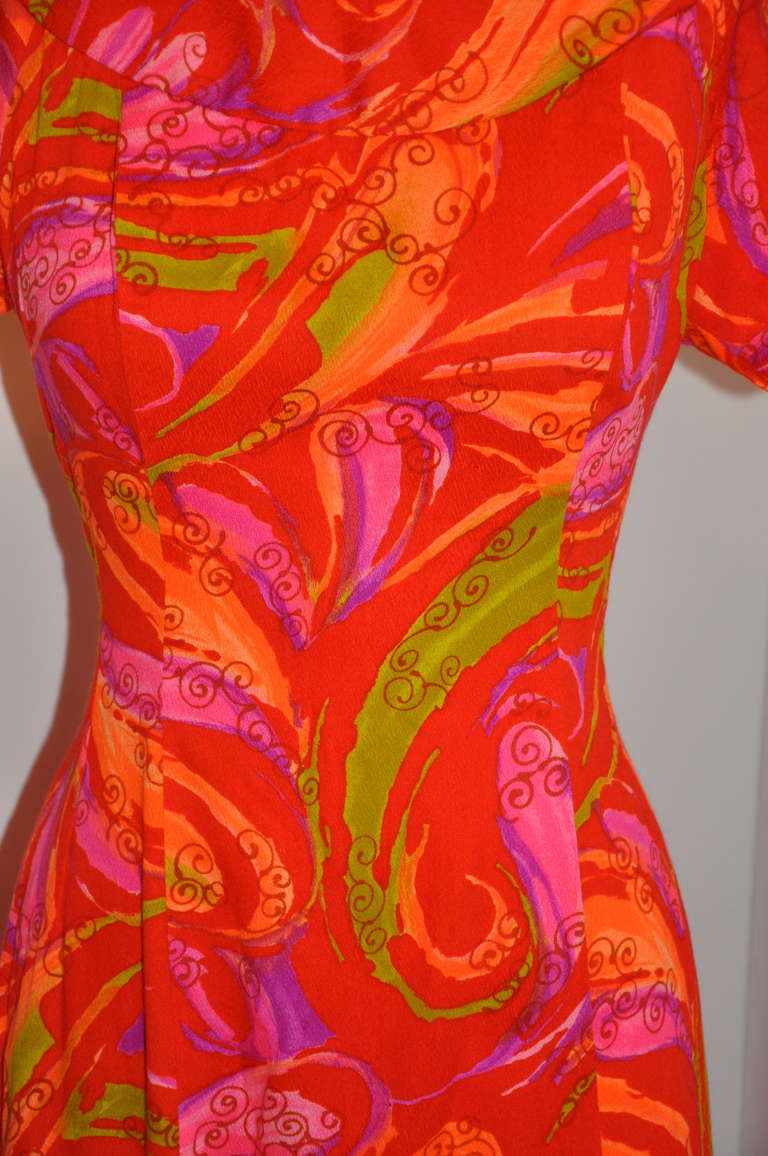 "Made In Hawaii" Bold Multicolor Abstract Maxi Dress with Train Feature