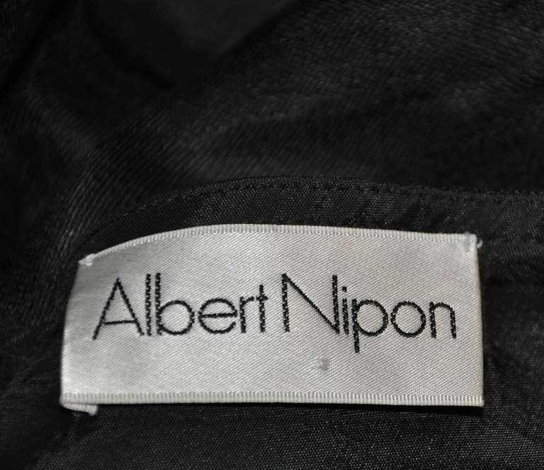 Albert Nipon Fully Lined Black-On-Black Print Deep Back Linen Dress In Excellent Condition In New York, NY