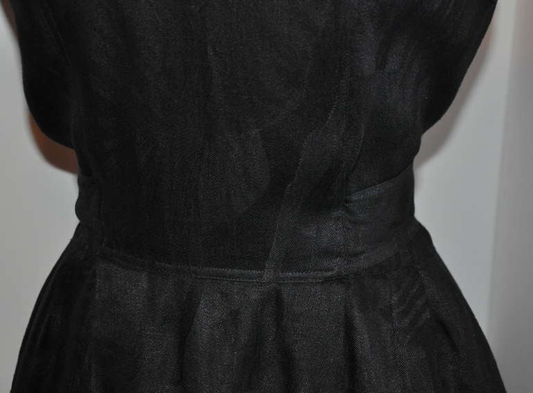 Women's Albert Nipon Fully Lined Black-On-Black Print Deep Back Linen Dress