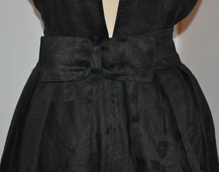 Albert Nipon Fully Lined Black-On-Black Print Deep Back Linen Dress 2