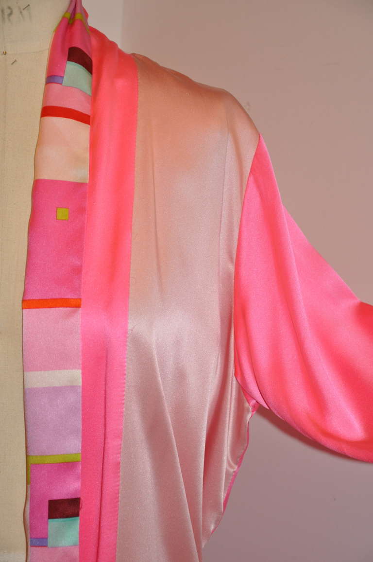 Fernando Sanchez Multi-Color Silk Crepe de Chine Robe In Excellent Condition For Sale In New York, NY