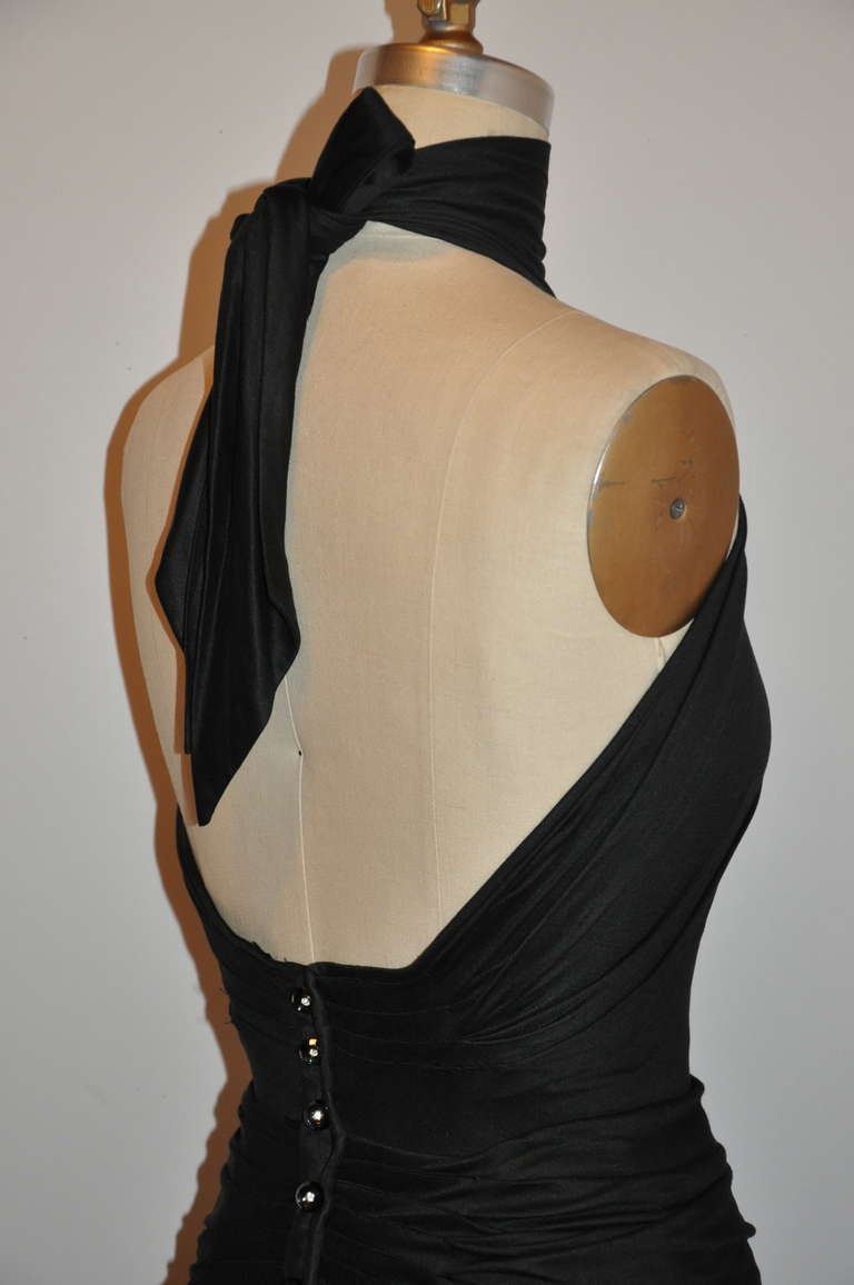 Women's Vintage Body-Hugging Silk Jersey Halter Style Cocktail Dress