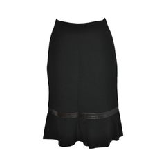 Luca Luca Black Wool Crepe Skirt with Leather Accent