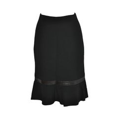 Vintage Luca Luca Black Wool Crepe Skirt with Leather Accent