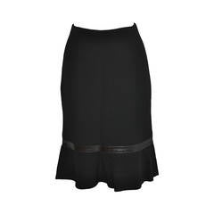 Luca Luca Black Wool Crepe Skirt with Leather Accent 10