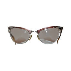 Bronze Finished Cat's Eyes with Detailed Engraved "Leafs" Etching Eyeglasses 6