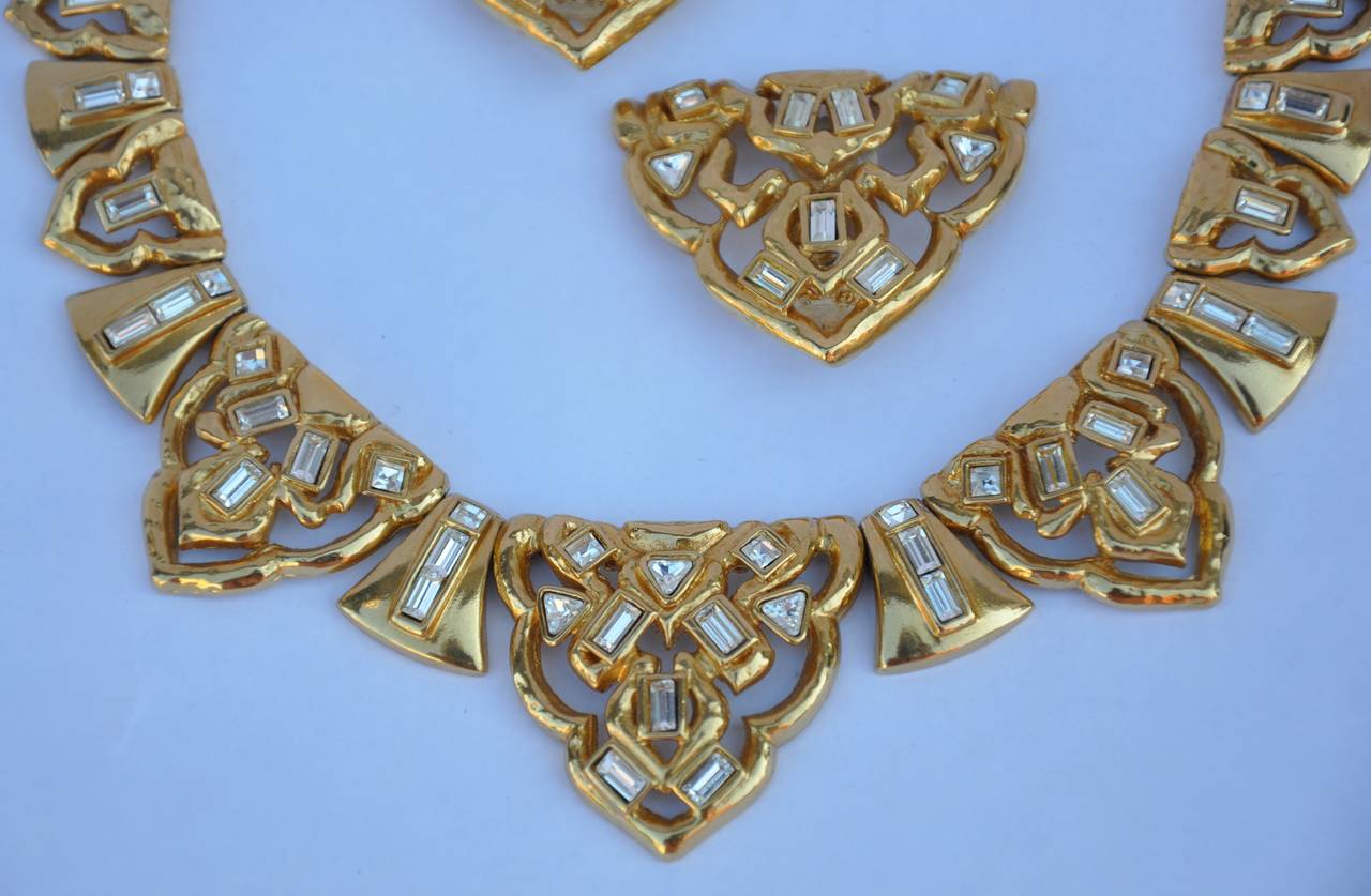 Yves Saint Laurent Thick Gold Vermeil Necklace with Matching Earrings Set For Sale 1