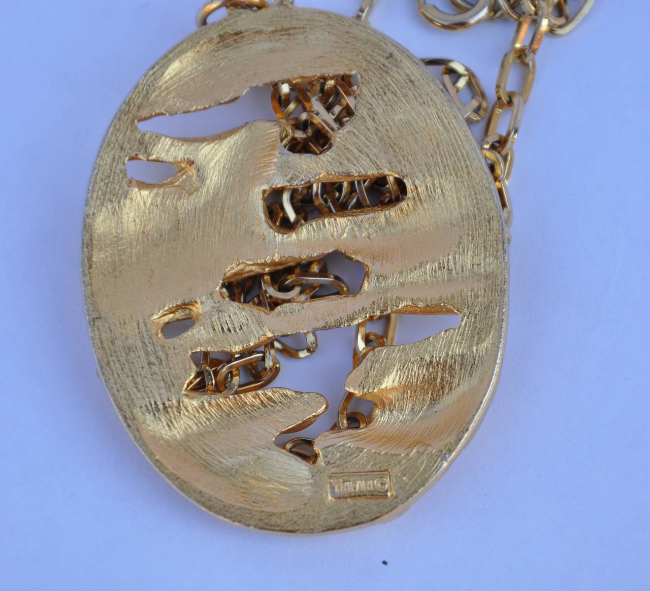 Trifari Huge Gilded Gold Vermeil Bold Abstract Pendant with Necklace In Good Condition For Sale In New York, NY