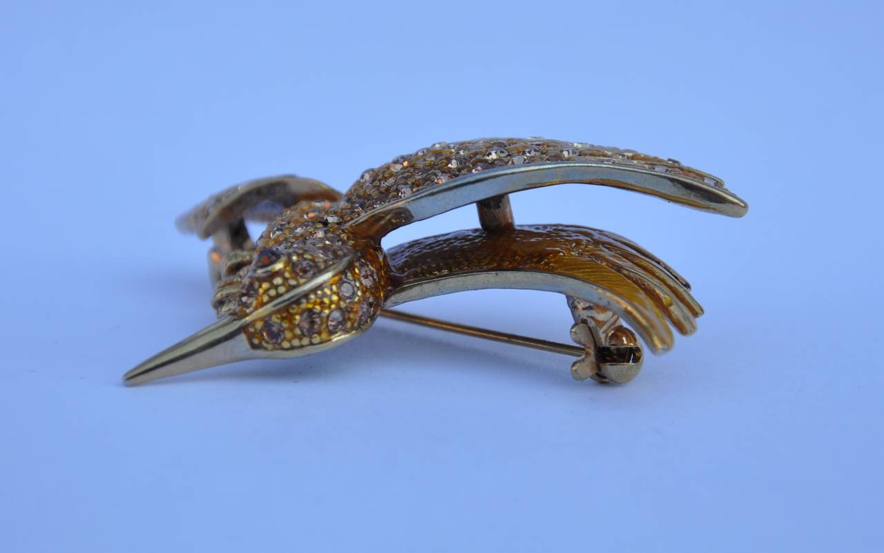Large Gilded Gold "Humming Bird" Brooch