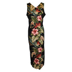 IOLANI (Made in Hawaii) Black with Multicolor Floral Maxi Dress