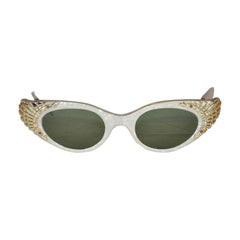 Mother-Of-Pearl Lucite Cat's Eyes Sunglasses With Gold and Rhinestones