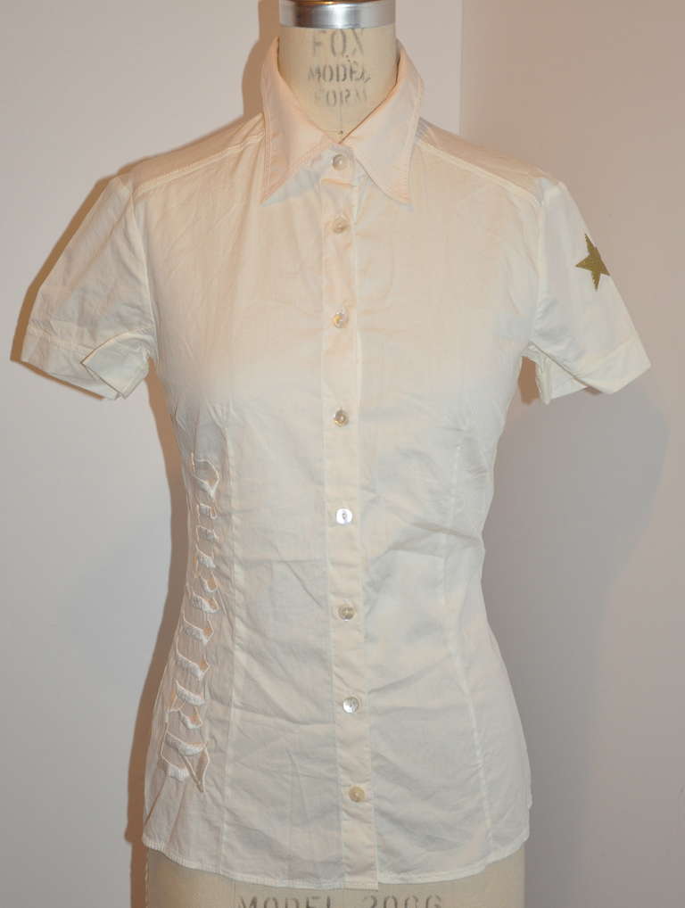 John Galliano White Blouse with Hand-Embroidered Accent For Sale at 1stDibs