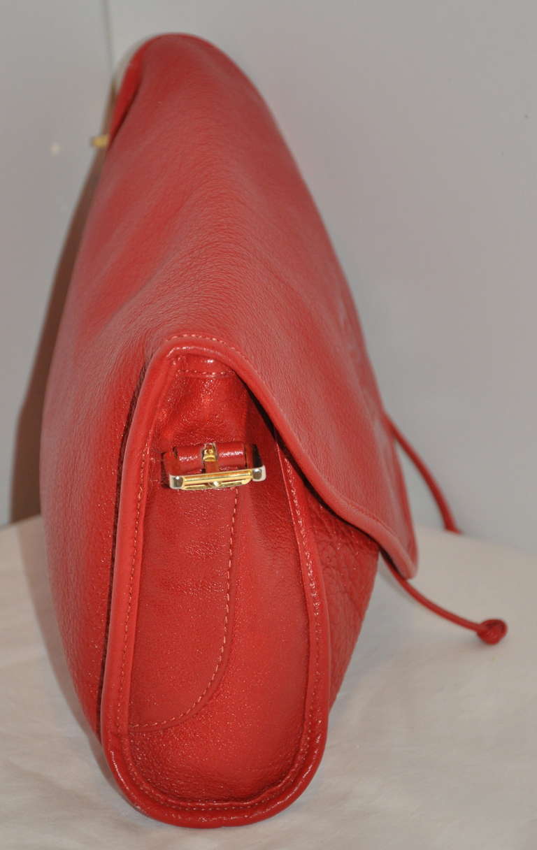 Carlos Falchi Textured Red Calfskin Drawstring Clutch/ Shoulder Bag 1