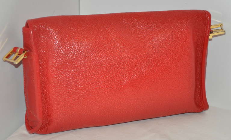 Carlos Falchi Textured Red Calfskin Drawstring Clutch/ Shoulder Bag 2