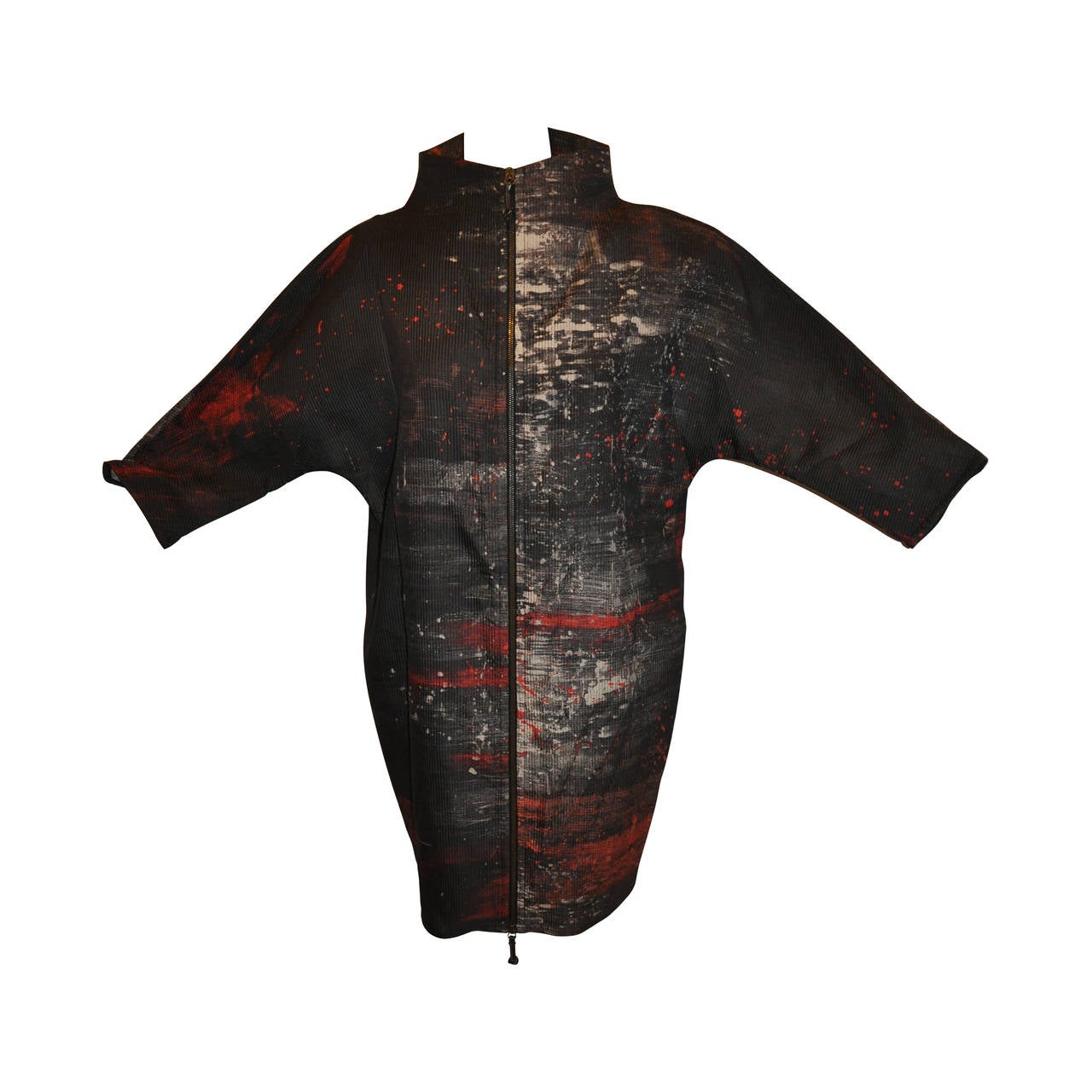 Dusan Bold Abstract "Splash Graffiti" Double Zipper Accordian Silk Jacket For Sale