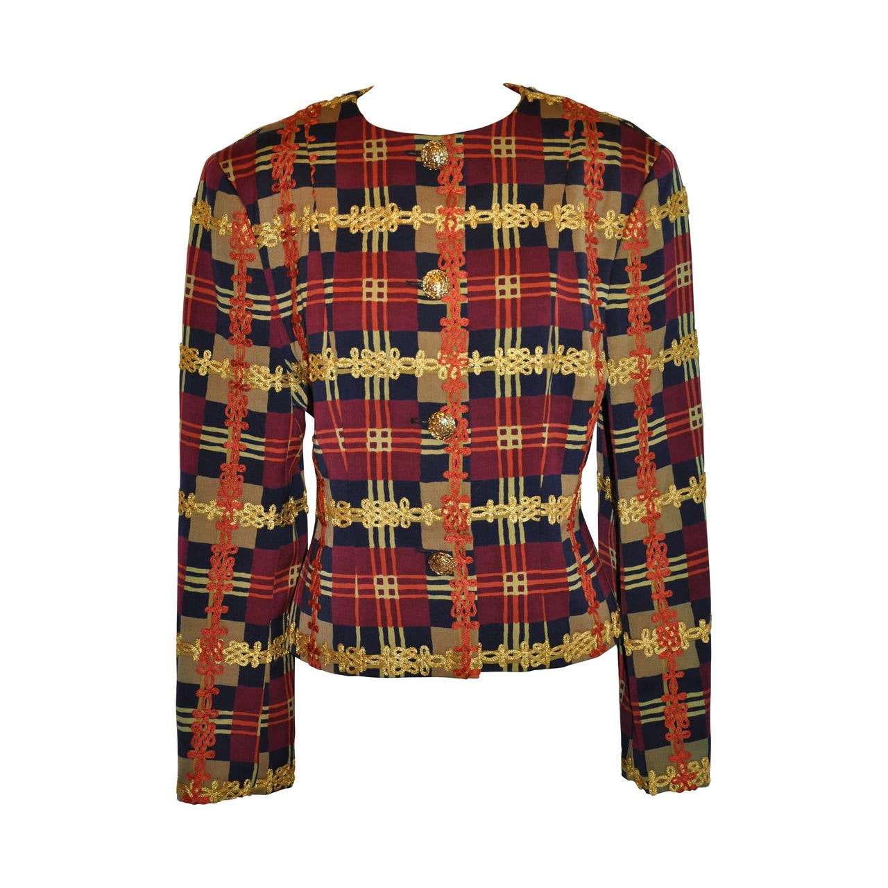 Christian LaCroix Multi-color Multi-plaid Cropped Jacket For Sale