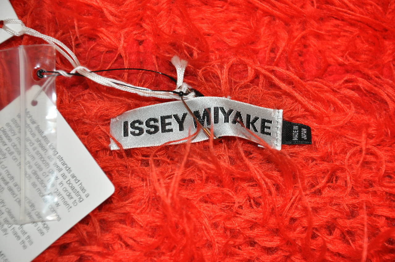 Issey Miyake Bold Red with Leather Accent Sweater Jacket In New Condition For Sale In New York, NY