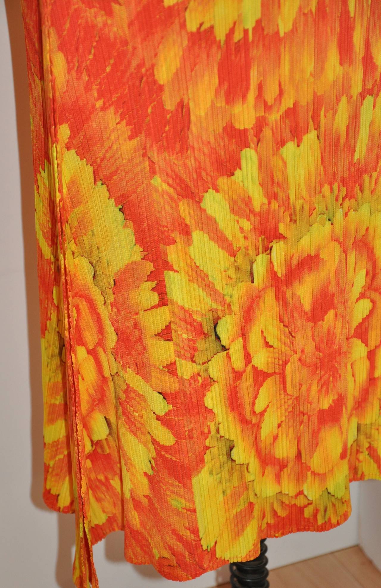 Orange Issey Miyake Signature Floral Sleeveless Maxi Dress For Sale