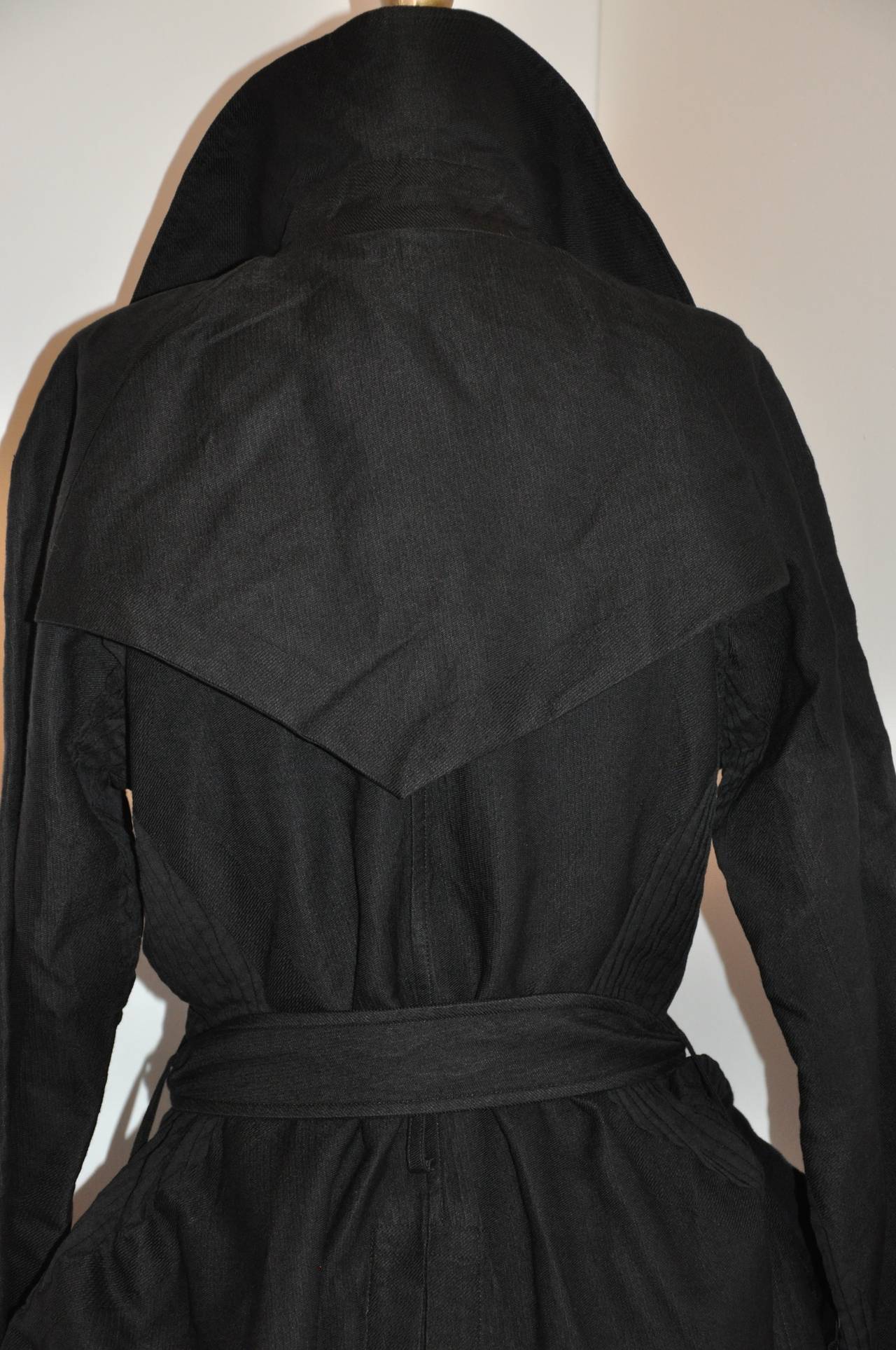 Issey Miyake Dramatic Black Trench-Style Coat with Belt 4