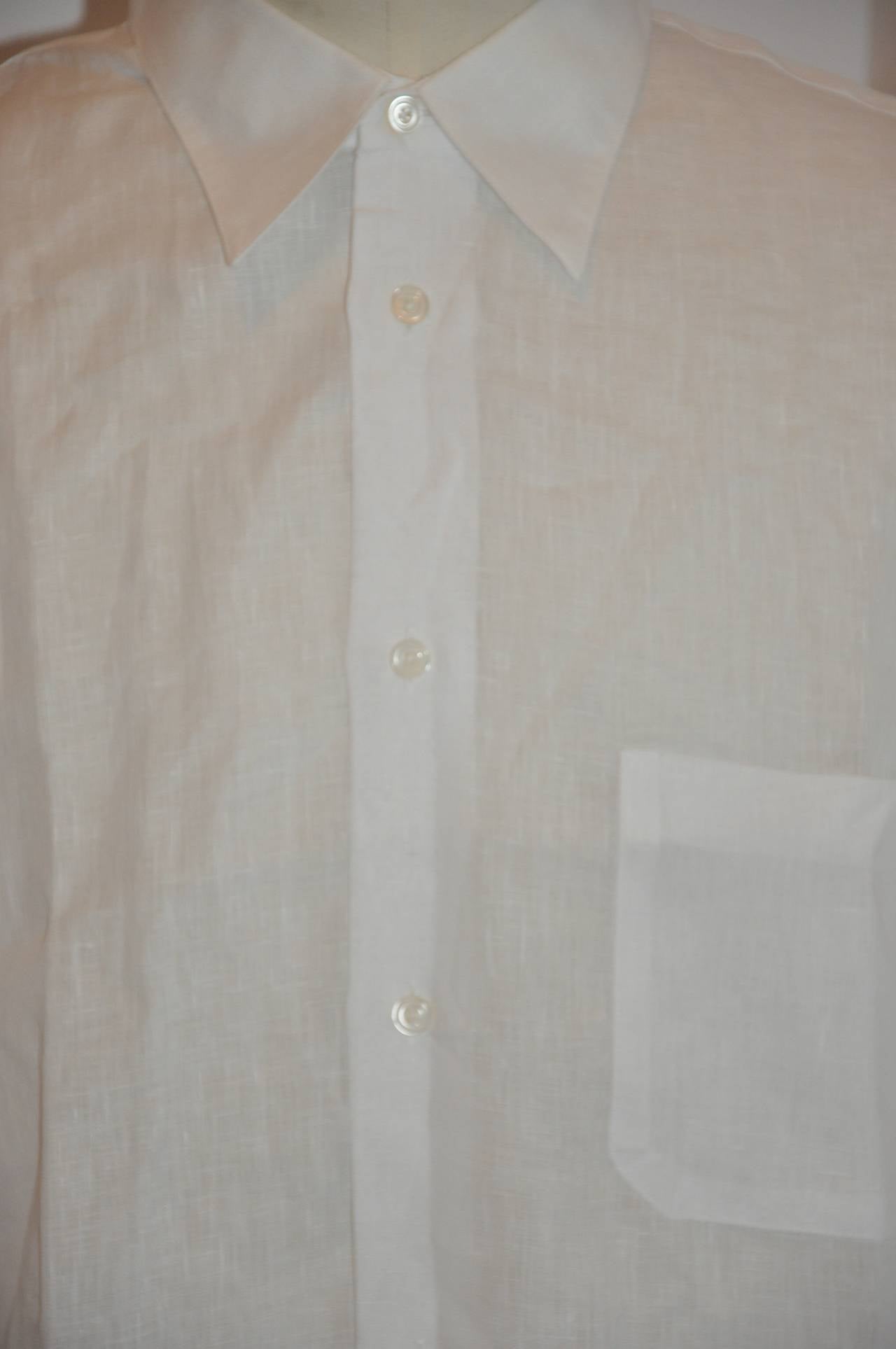 Gray Hermes Men's White Linen Button Shirt with Detailed Cuffs For Sale