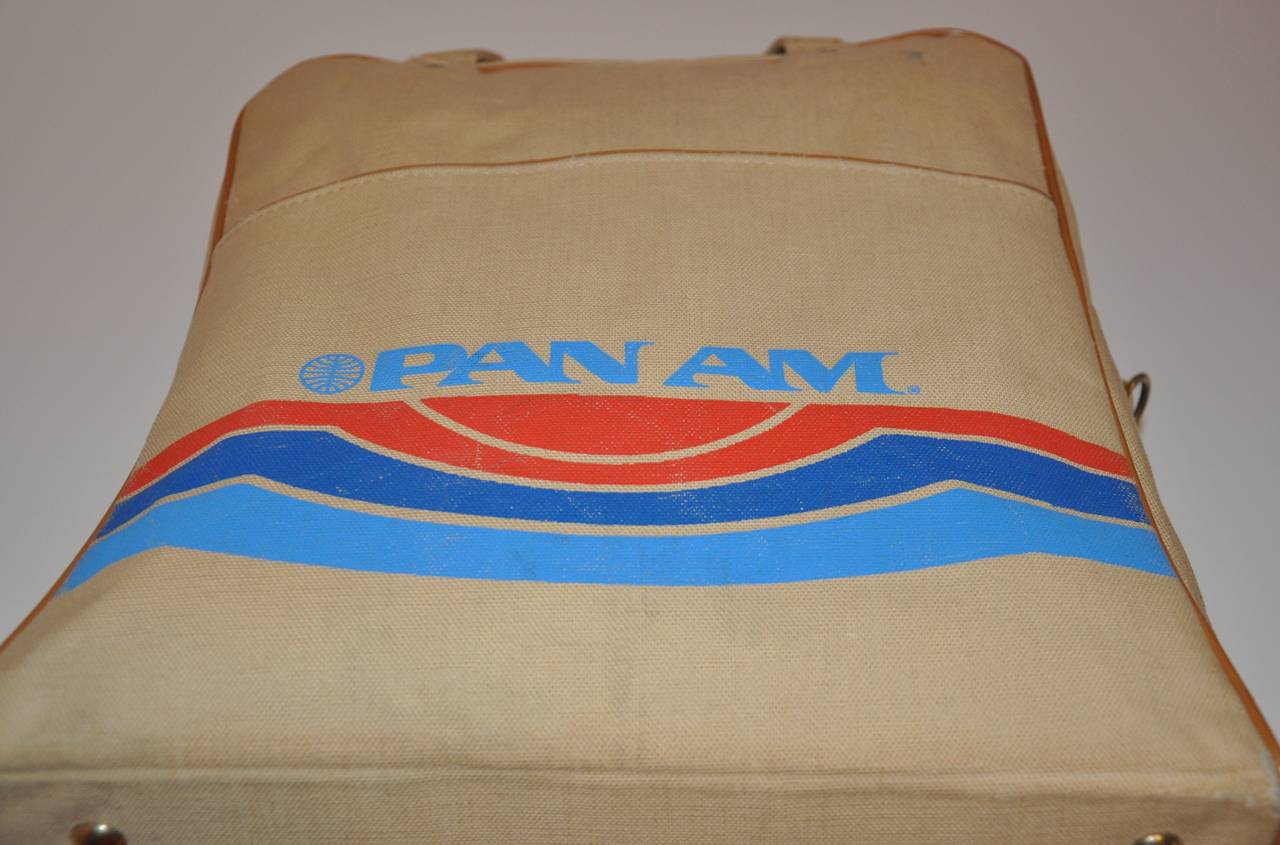 Brown Rare Pan Am Commercial Beige Travel Tote with Signature Logo & I.D.