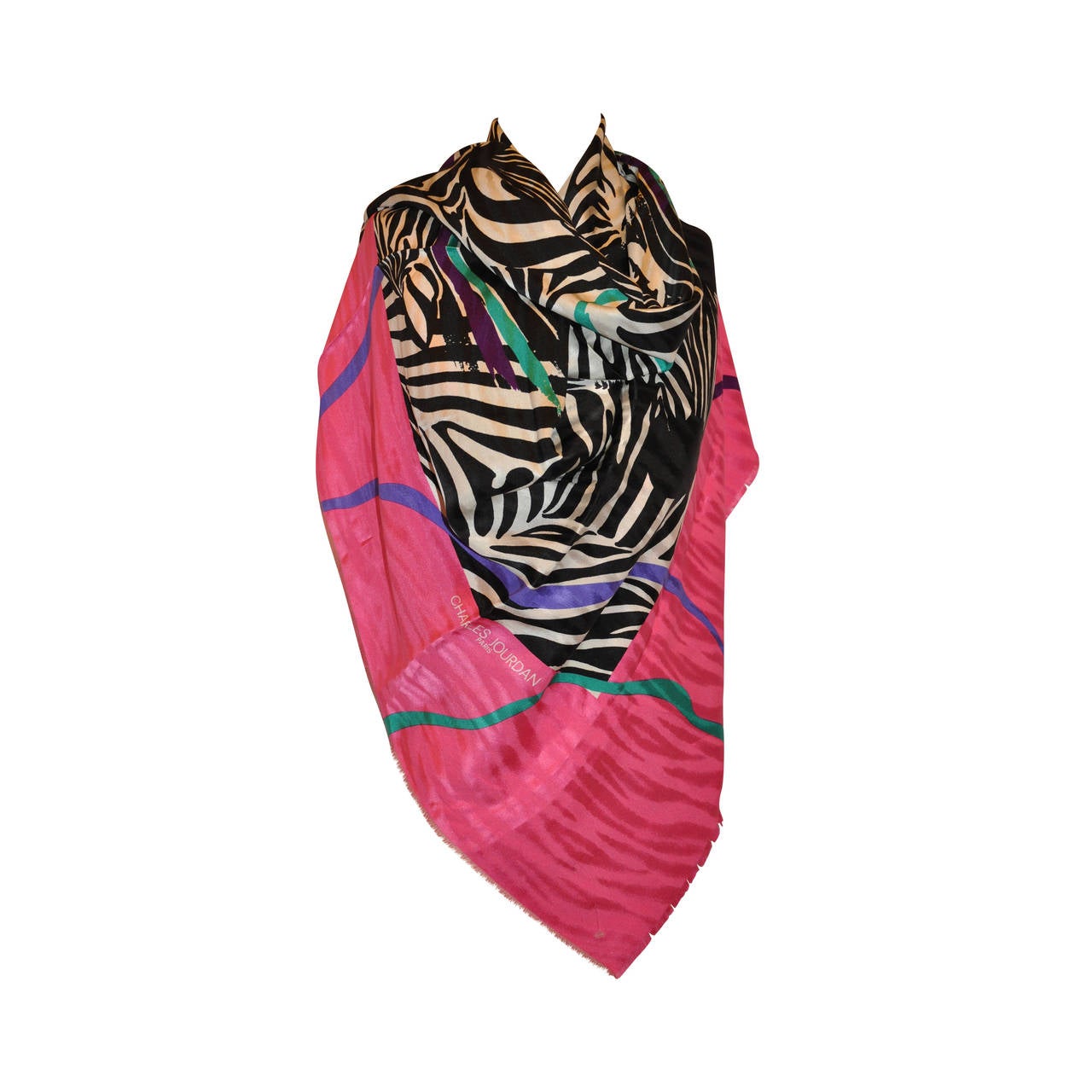 Charles Jordan Huge Bold Fuchsia "Zebra" Crepe de Chine Scarf For Sale