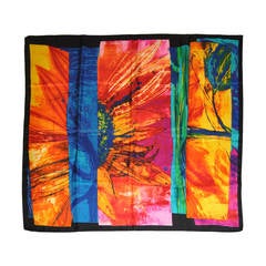 Bufanda de Seda Abstracta "Obra de Arte" Multicolor con Bordes Enrollados a Mano