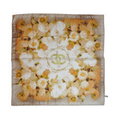 Vintage Chanel Beige and Cream "31 Rue Cambon" Bold Floral Silk Scarf