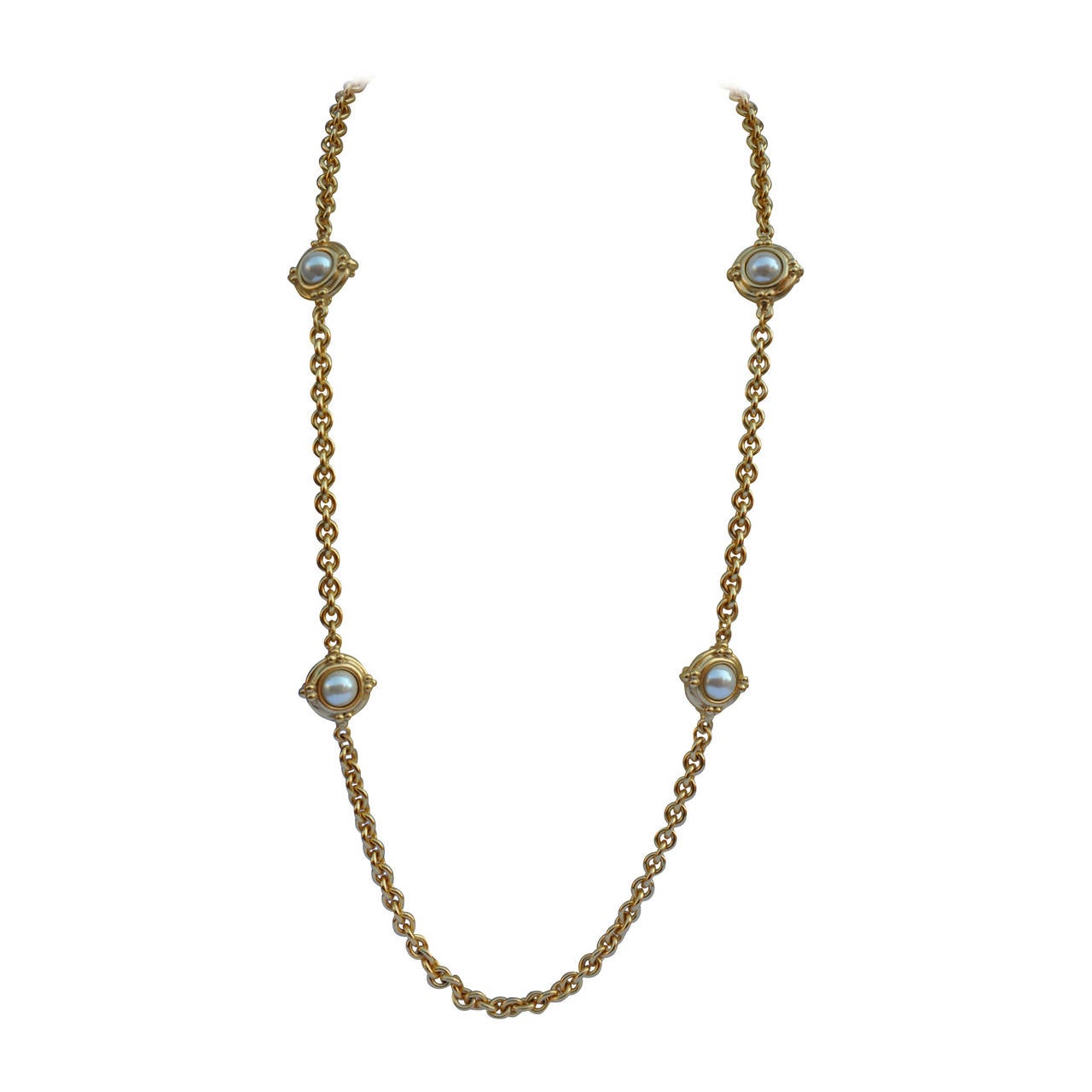 Carolee Thick Vermeil Gilded Gold with "Pearl" Accent Necklace For Sale