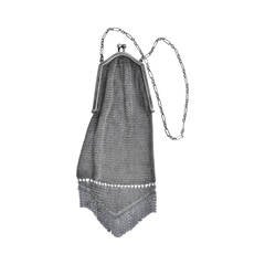 Antique Victorian Sterling Silver Mesh Evening Handbag with Fringe