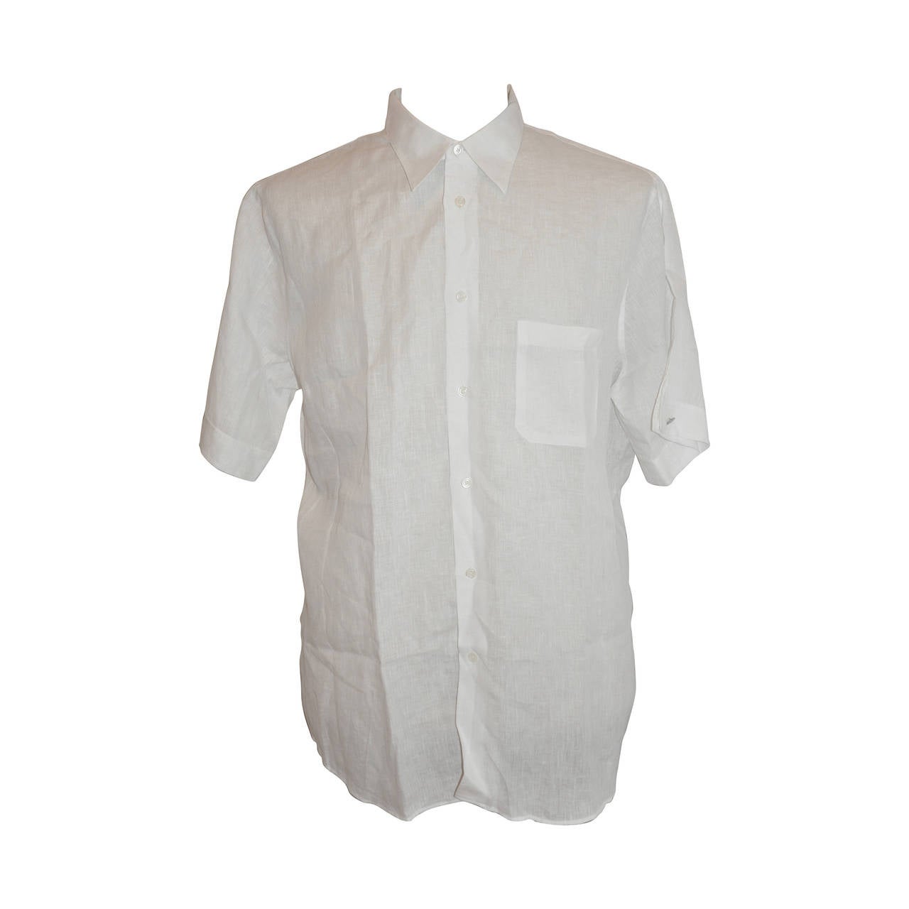 Hermes Men's White Linen Button Shirt with Detailed Cuffs For Sale