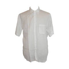 Vintage Hermes Men's White Linen Button Shirt with Detailed Cuffs