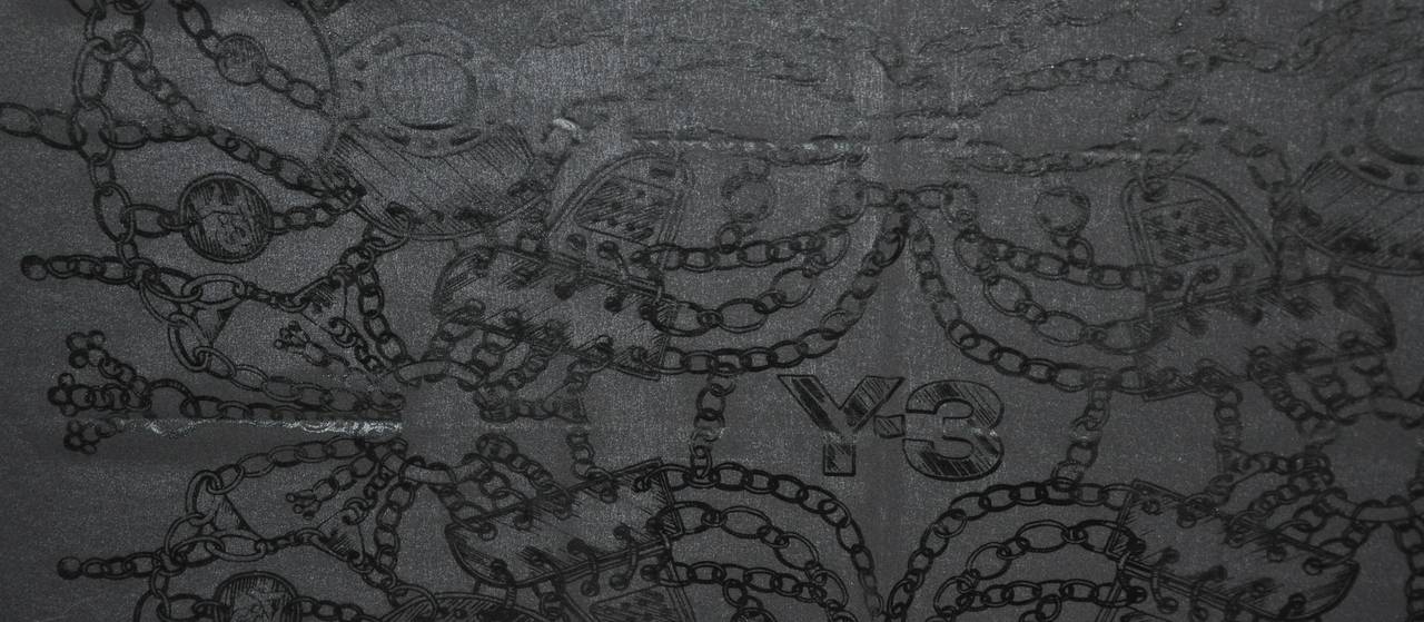 Yohji Yamamoto Black Silk Jersey Multi-Pattern Scarf In Good Condition For Sale In New York, NY