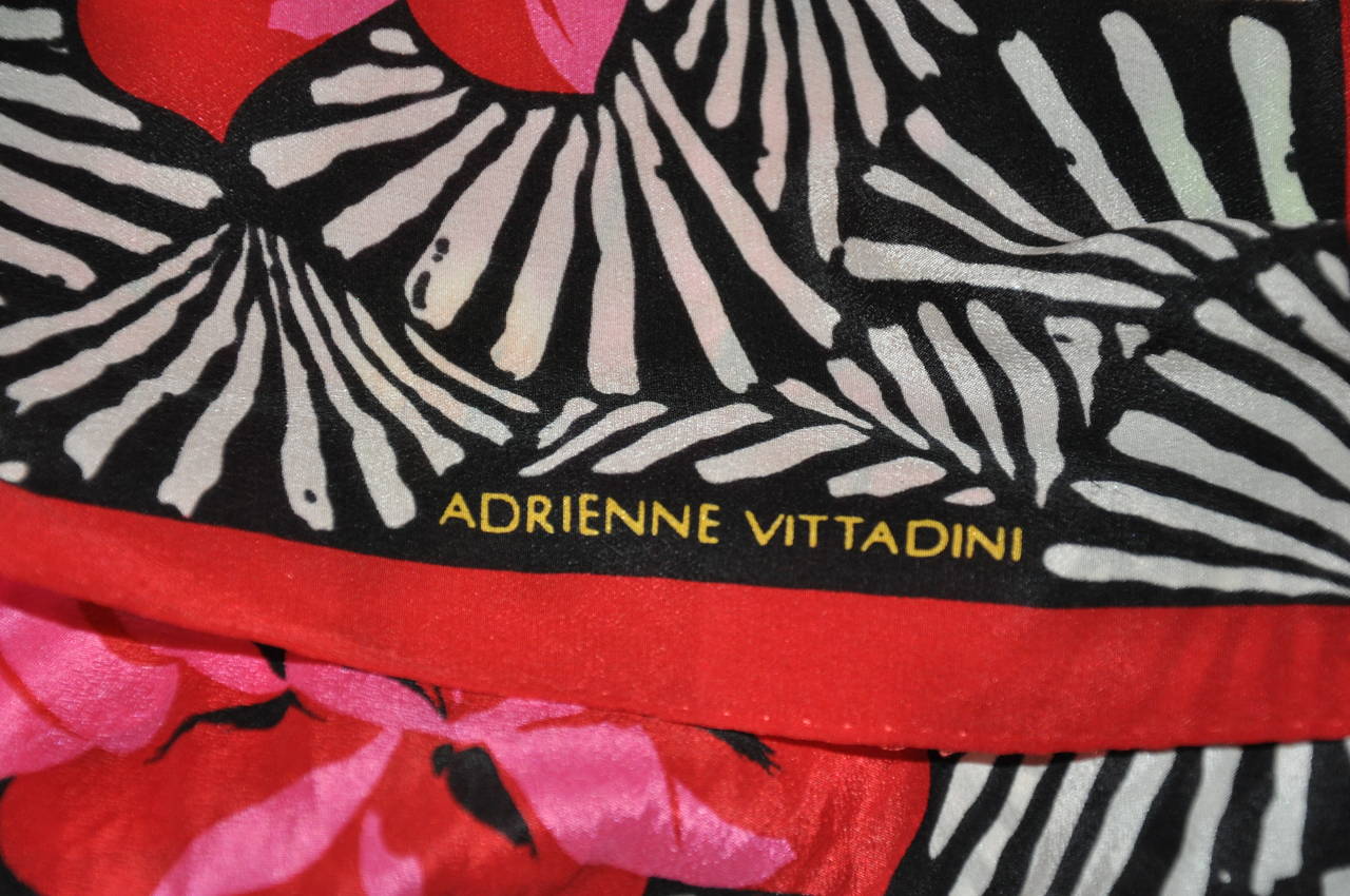 Adrienne Vittadini Bold Multi-Color Floral Print Silk Scarf In Excellent Condition For Sale In New York, NY