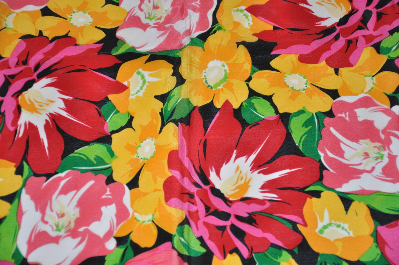 Adrienne Vittadini bold multi-color floral print silk scarf measures 30