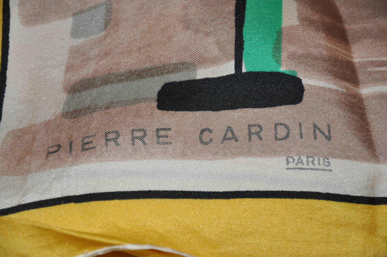 Orange Pierre Cardin Multi-Color Bold Abstract Silk Scarf For Sale